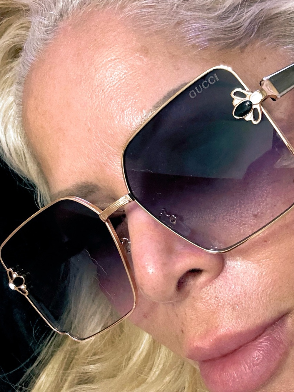 Gold Square Metal Frame Sunglasses with Gradient Black Lenses